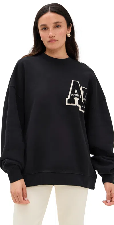 Anine Bing Miles Letterman Oversized Sweatshirt In Black