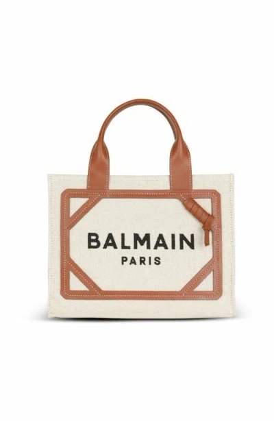 Balmain Mini Canvas And Leather Tote Bag With Adjustable Strap