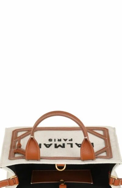 Balmain Mini Canvas And Leather Tote Bag With Adjustable Strap