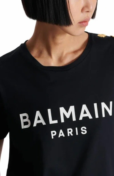 Balmain T-shirt With  Paris Print With Buttons