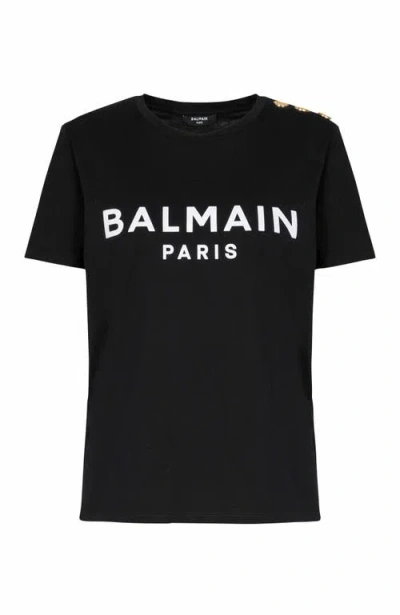 Balmain T-shirt With  Paris Print With Buttons