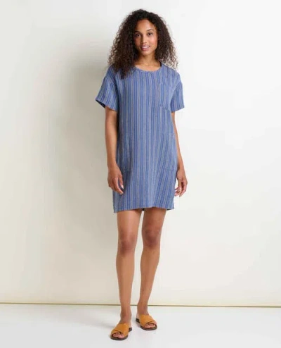Toad And Co Tate Double Weave Short Sleeve Dress In Kyanite Stripe In Blue
