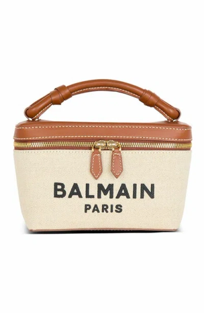 Balmain Structured Canvas Bag With Leather Handle And Logo
