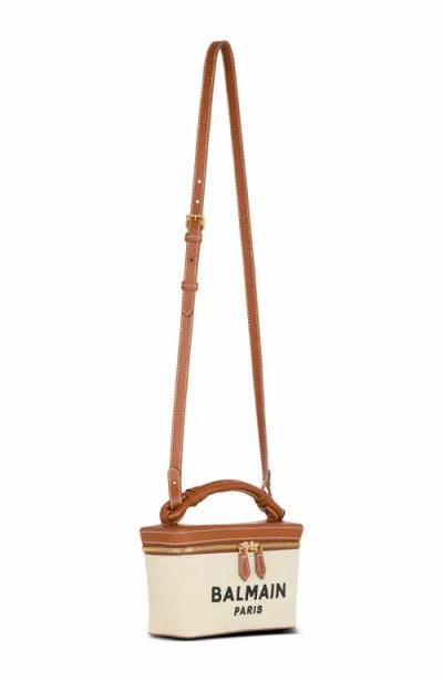 Balmain Structured Canvas Bag With Leather Handle And Logo