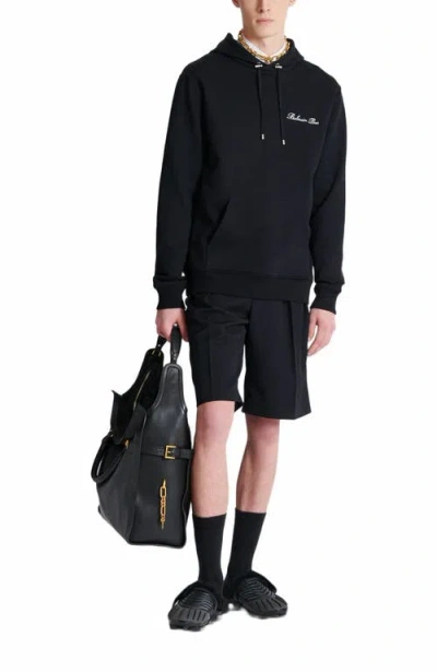 Balmain Signature Hooded Sweatshirt In Black