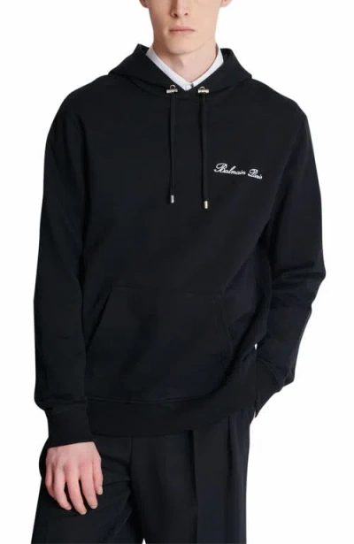 Balmain Signature Hooded Sweatshirt In Black
