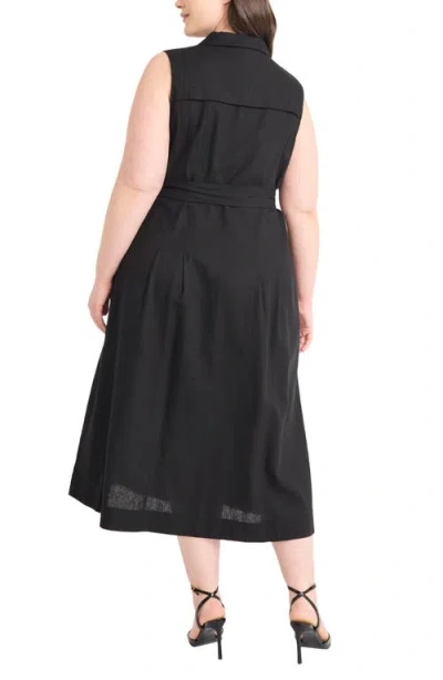 Maggy London Tie Waist Sleeveless Maxi Shirtdress In Black