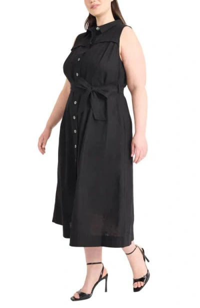 Maggy London Tie Waist Sleeveless Maxi Shirtdress In Black