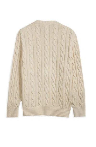 Members Only Crew Neck Cable Sweater In White