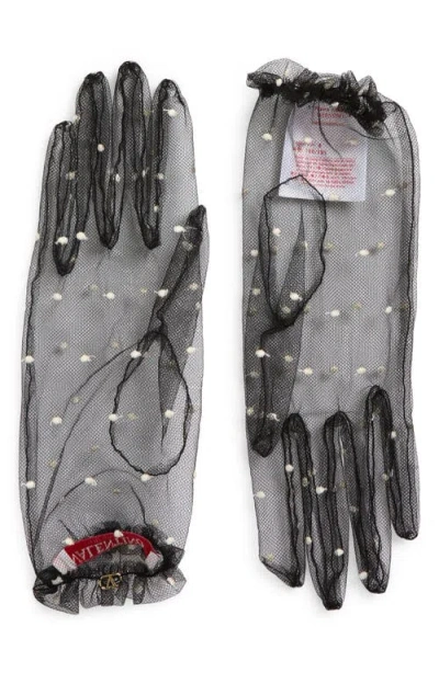 Valentino Garavani Tulle Signature Gloves Black
