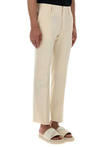 Fendi Wool Trousers With Back Pockets And Belt Loops In Neutral