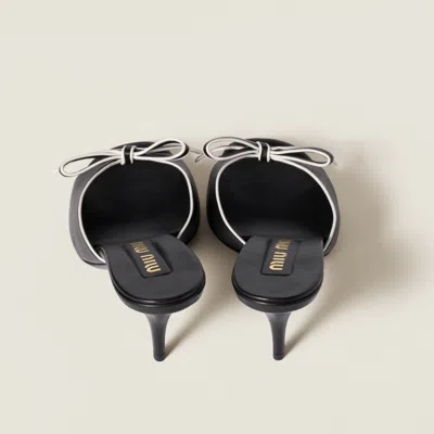Miu Miu Lamb Leather Slippers Bow Open Toe Stiletto In Black