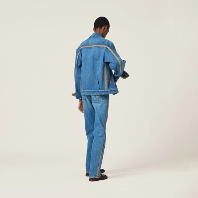 Miu Miu Denim And Leather Blouson Jacket In Blue