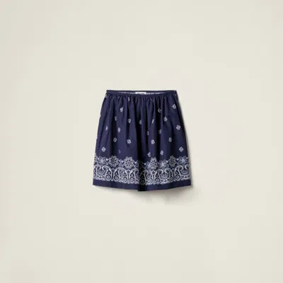 Miu Miu Floral Bordered Gathered Skirt In Blue