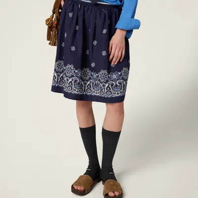 Miu Miu Floral Bordered Gathered Skirt In Blue