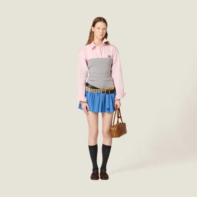 Miu Miu Pleated Two-tone Mini Skirt With Poplin And Jersey In Gray