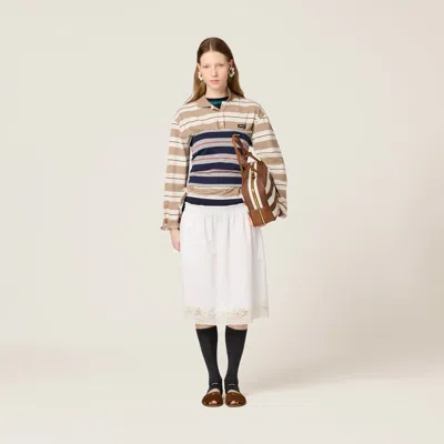 Miu Miu Embroidered Cotton Polo Shirt In Neutral