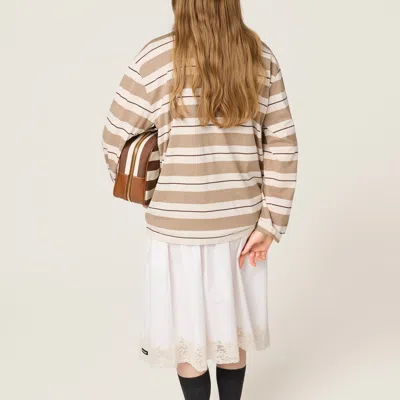 Miu Miu Embroidered Cotton Polo Shirt In Neutral