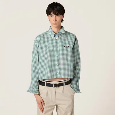 Miu Miu Check Cropped Button-front Shirt In Multi