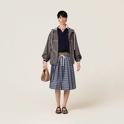 Miu Miu Technical Silk Zipper Blouson Jacket In Gray