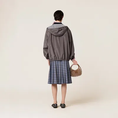 Miu Miu Technical Silk Zipper Blouson Jacket In Gray