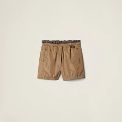 Miu Miu Technical Silk Bermudas In Brown