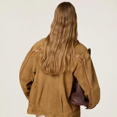 Miu Miu Suede Blouson Jacket In Brown