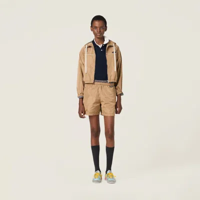 Miu Miu Technical Silk Bermudas In Brown