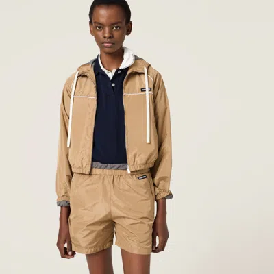 Miu Miu Technical Silk Bermudas In Brown