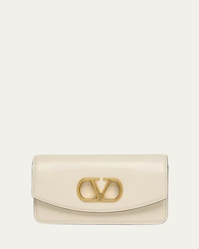 Valentino Vain Small Vlogo Leather Clutch Bag In Neutral
