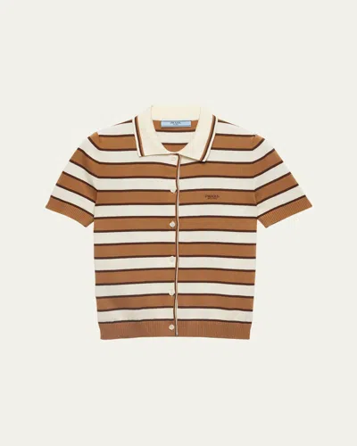 Prada Striped Short-sleeve Polo Sweater