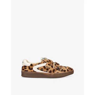 Sam Edelman Talia Velcro Sneaker Leopard Brahama Hair Leather In Brown
