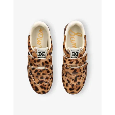 Sam Edelman Talia Velcro Sneaker Leopard Brahama Hair Leather In Brown