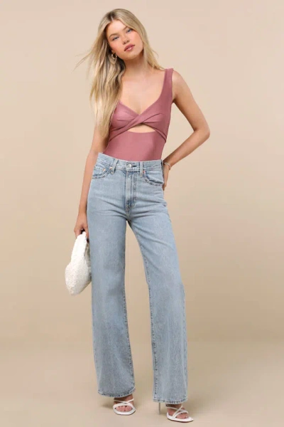 Lulus Basima Mauve Cutout Twist-front Sleeveless Bodysuit In Pink