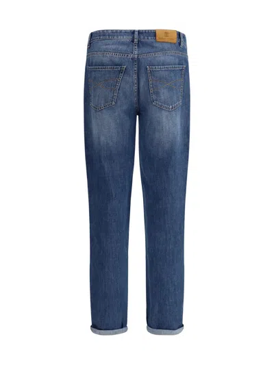 Brunello Cucinelli Light Blue Straight Leg Denim Jeans With Rolled Hem