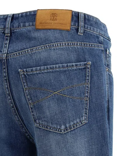 Brunello Cucinelli Light Blue Straight Leg Denim Jeans With Rolled Hem