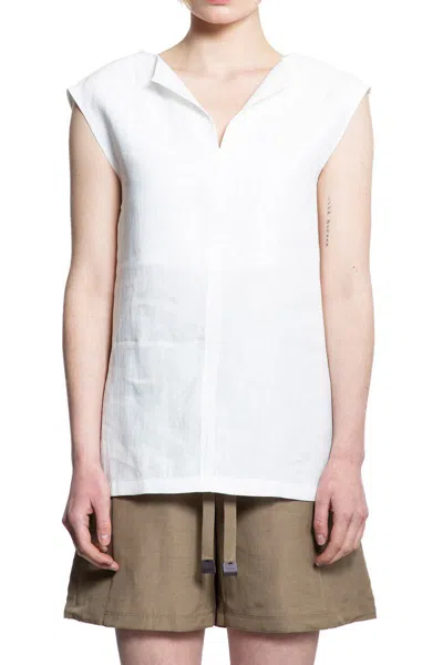 Max Mara Sleeveless Top With Cap Sleeves And Side Slits In White