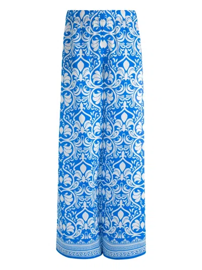 Alice And Olivia Keegan Pull On Wide Leg Pant In Soiree True Blue