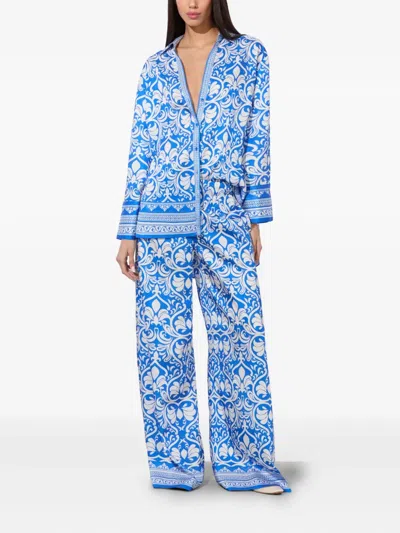 Alice And Olivia Keegan Pull On Wide Leg Pant In Soiree True Blue