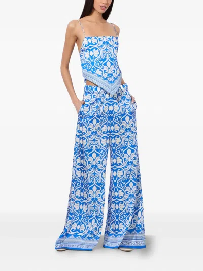 Alice And Olivia Keegan Pull On Wide Leg Pant In Soiree True Blue