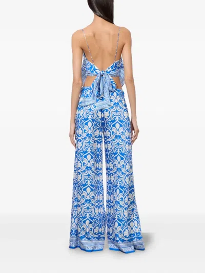 Alice And Olivia Keegan Pull On Wide Leg Pant In Soiree True Blue