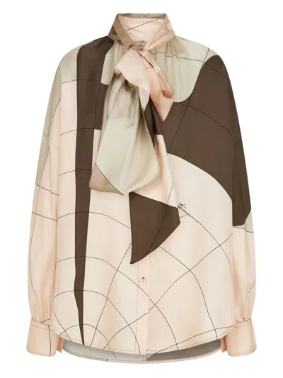 系带细节真丝衬衫