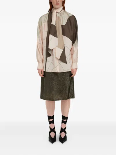 系带细节真丝衬衫