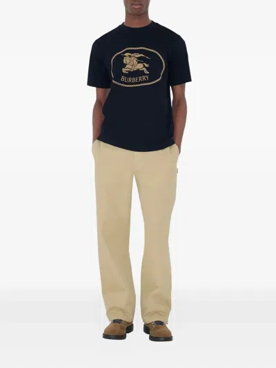Burberry Knight Stamp Cotton T-shirt In Black
