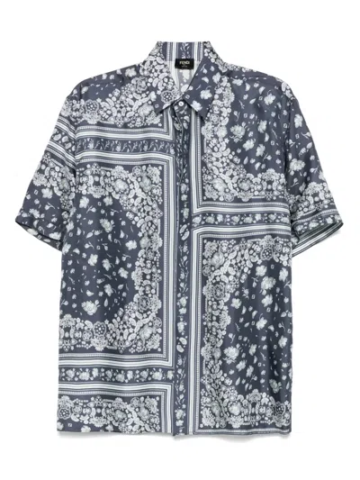 Fendi Men Blue Shirt With All-over Bandana Print In Silk Man