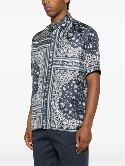 Fendi Men Blue Shirt With All-over Bandana Print In Silk Man