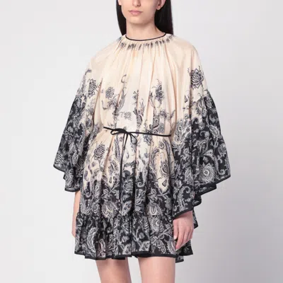 Zimmermann Womens Rhiannon Lantern Silk Mini Dress Cream Black Floral