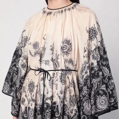 Zimmermann Womens Rhiannon Lantern Silk Mini Dress Cream Black Floral