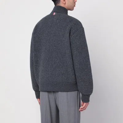 Thom Browne Ribbed High Collar Jacket With Side Pockets In Gray