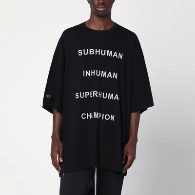 Champion X Rick Owens Oversized Black T-shirt With Contrasting Bold Text